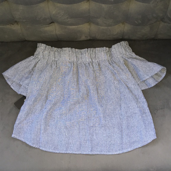 🎉HP🎉 NWT Lulus Blue & White Off the Shoulder Top - Picture 6 of 6